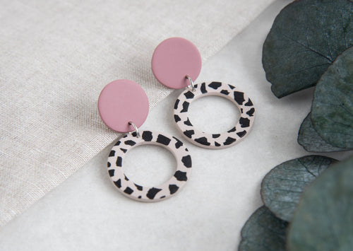 Dusty rose pink top and terrazzo hoop earrings - Rebekraft