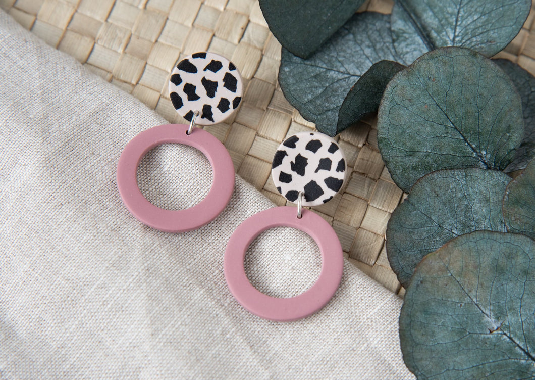 Terrazzo top and dusty rose pink hoop earrings - Rebekraft